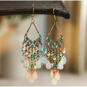 Mermaid Enamel and Glass Bead Statement Earrings